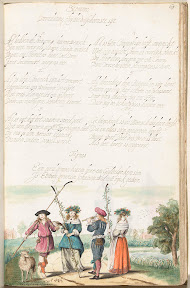 Vier pastorale figuren in een landschap