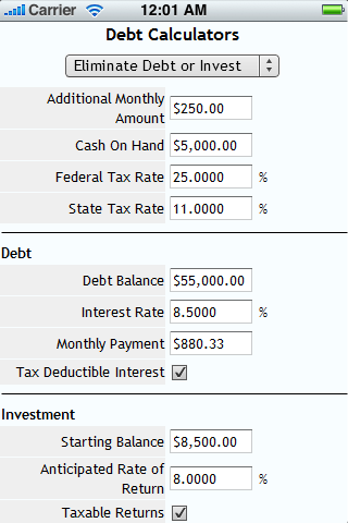 Debt Calculators Screen 2