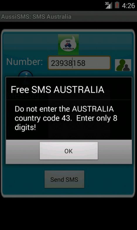 Free SMS Australia Screen 2