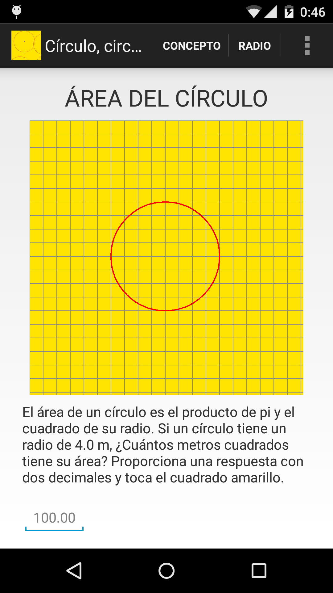 Android application CIRCLE, CIRCUMFERENCE AND AREA screenshort