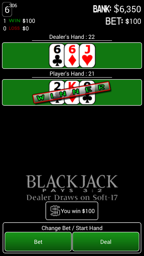 Android application Real Deal: Blackjack screenshort