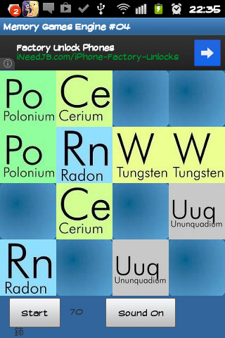 Chemical elements memory game