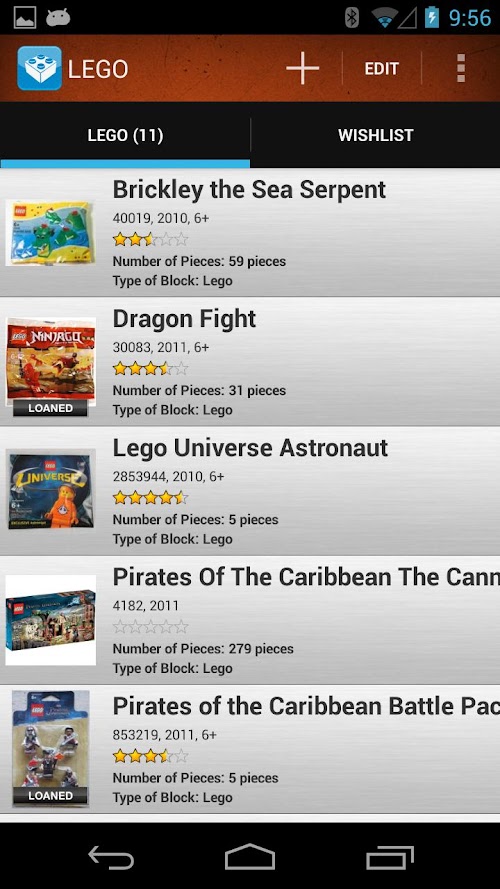 Android application LEGO Collector and Manager screenshort