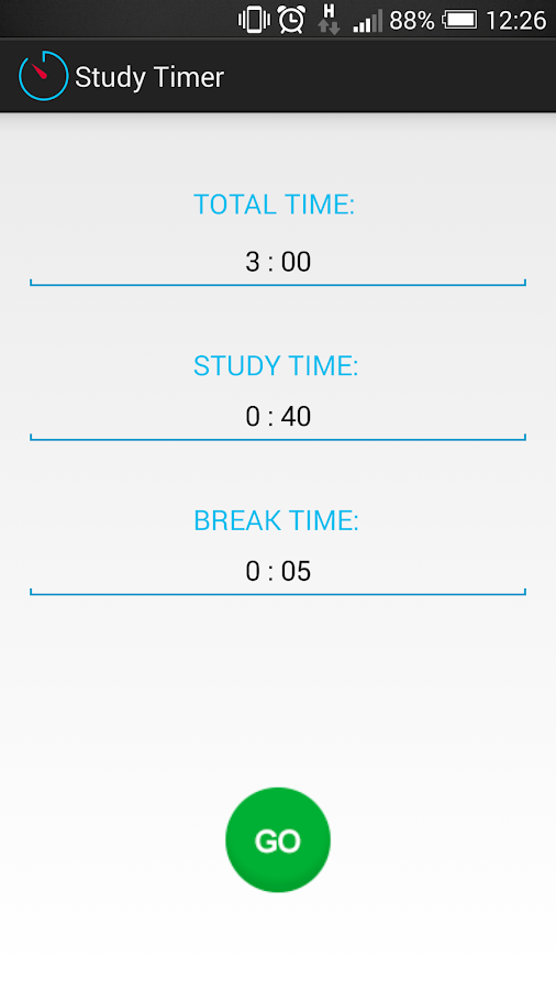 uzivatelske rozhranie aplikacie StudyTimer s nastavenim casu ucenia