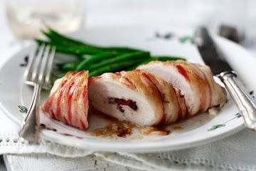 Stuffed pork loin with chorizo, thyme and caramelised apple stuffing