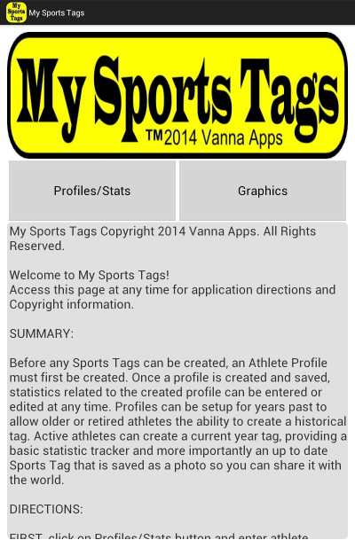My Sports Tags Screen 1