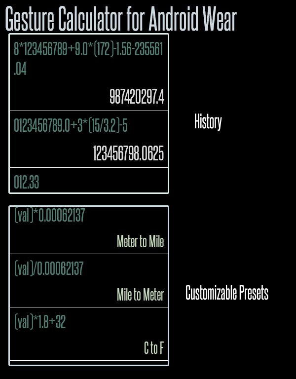 Gesture Calc for Android Wear Screen 2