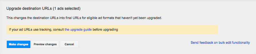 Confirmation screen: Upgraded URLs