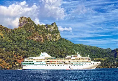 The Paul Gauguin in Moorea. The Gauguin has three restaurants, a luxury spa and a staff of 217.