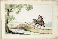 Man en gemaskerde vrouw te paard