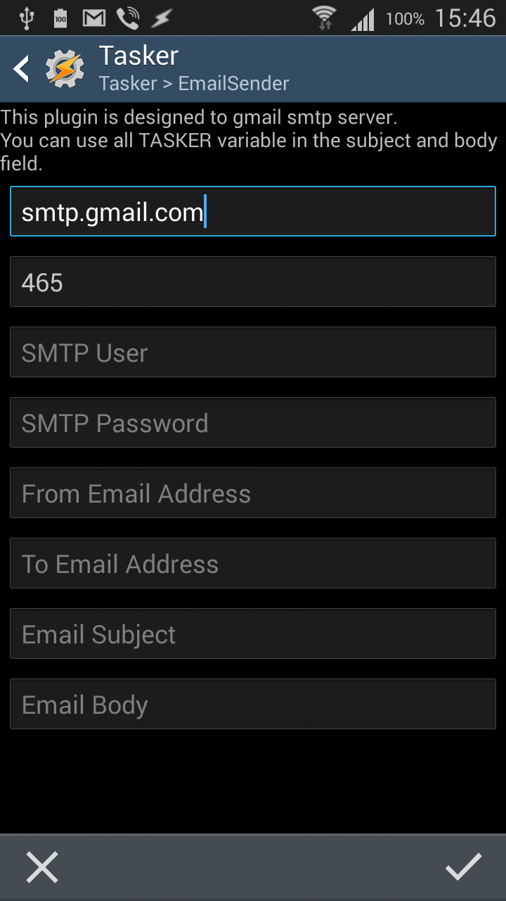 Email Send Tasker Plugin Screen 2