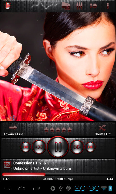 Android application Poweramp skin STEEL OF I. RED screenshort