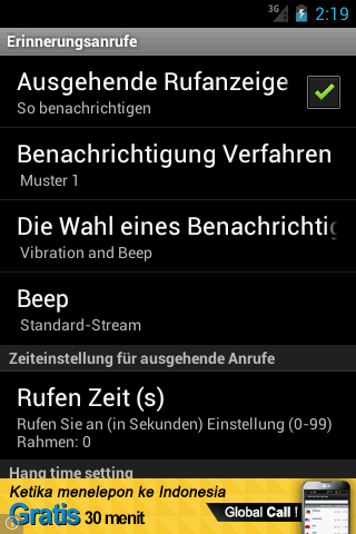 Android application Notification of talk time screenshort