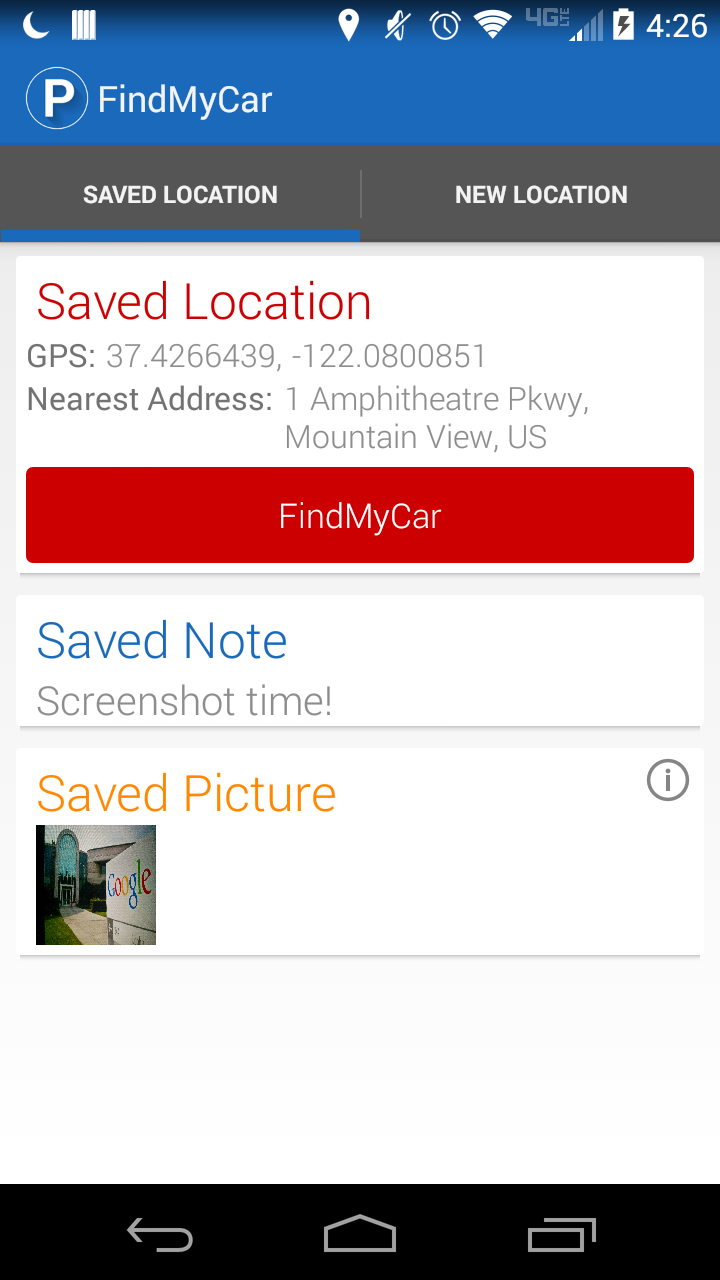 Find My Car Screen 2