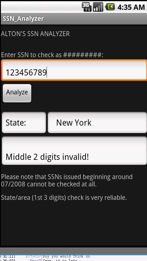 Altons SSN Analyzer Screen 2