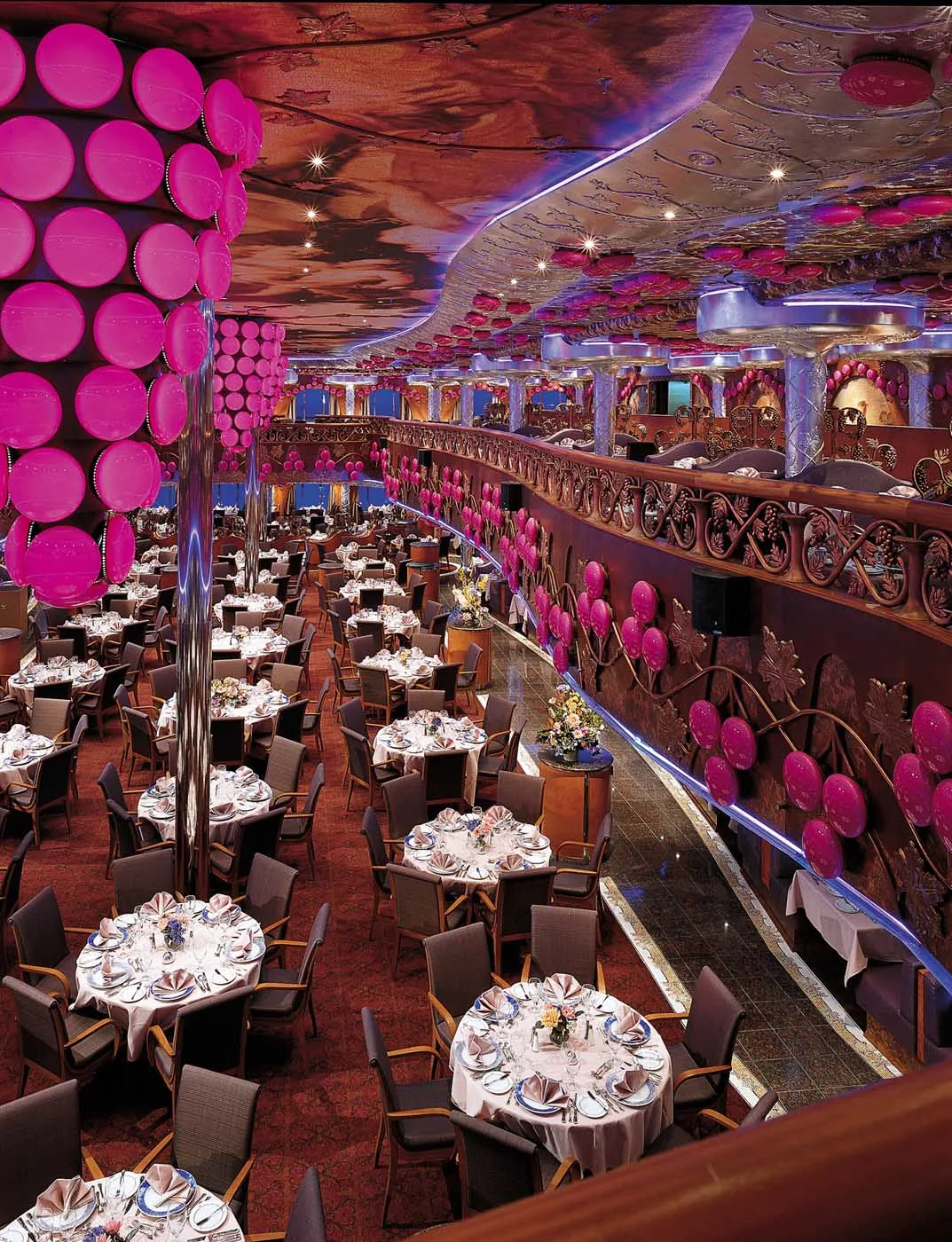 Carnival-Miracle-Bacchus-Restaurant - The two-level Bacchus Restaurant, Carnival Miracle's main dining room, offers both formal and "Your Time" seating options.