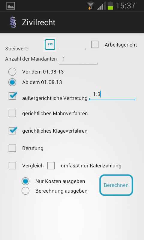 Rechtsanwaltsgebühren.de Screen 1