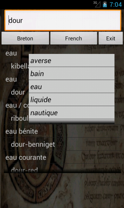 Android application French Breton Dictionary screenshort