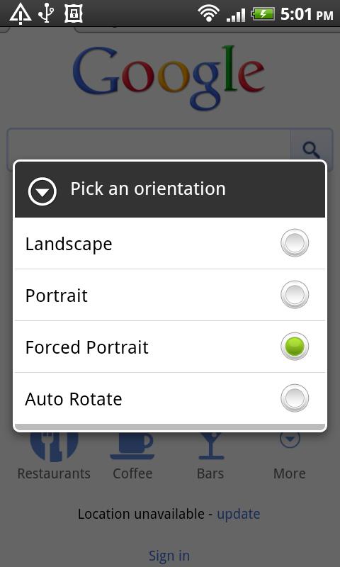 Orientation Control Screen 2