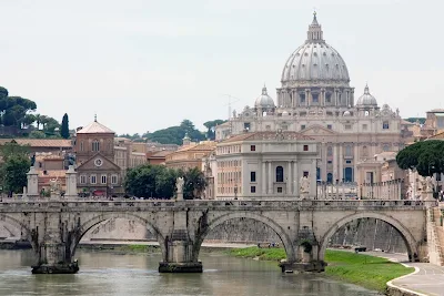 View toward St. Peter's Basilica from Palazzo di Giustizia (Palace of Justice) in Rome.