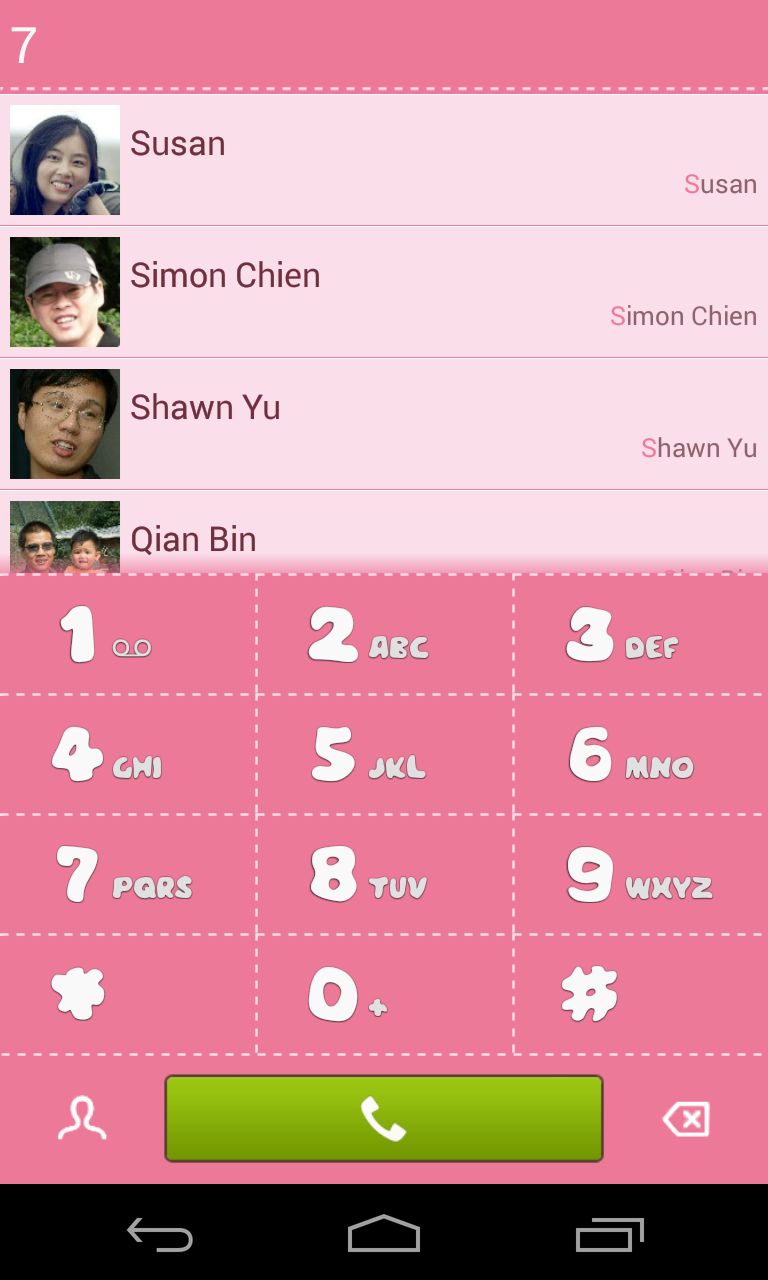 exDialer Pink Theme Screen 1